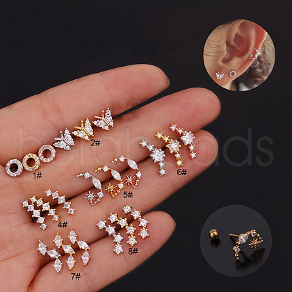 316L Surgical Stainless Steel Micro Pave Clear Cubic Zirconia Cartilage Earrings WG14BE9-14-1