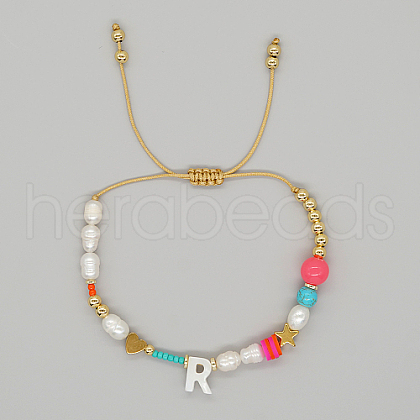 Mother's Day Jewellery Initial Letter Natural Pearl Braided Bead Bracelet LO8834-18-1