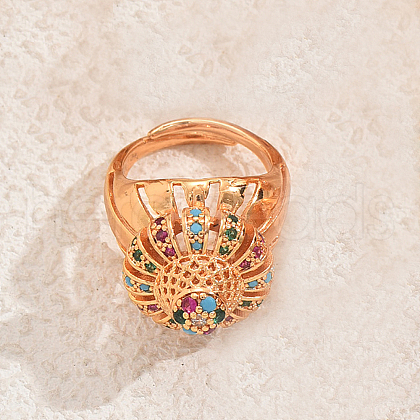 Hollow Geometric Heavy Duty Brass Pave Cubic Zirconia Adjustable Finger Rings for Women OI9044-1-1