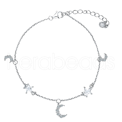 925 Sterling Silver Pave Clear Cubic Zirconia Star Moon Lovely Fairy Charm Bracelets NI1080-1