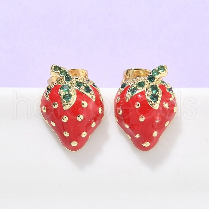 Brass Enamel Stud Earrings EJEW-Q017-04G-1