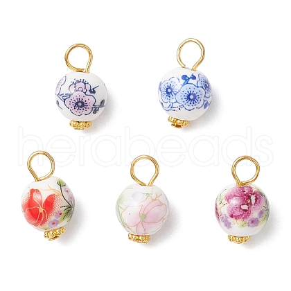 Handmade Flower Printed Porcelain Ceramic Pendants PALLOY-JF03928-02-1