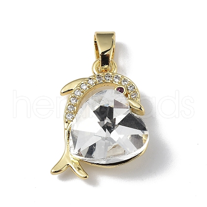 Real 18K Gold Plated Rack Plating Brass Micro Pave Clear Cubic Zirconia Pendants KK-C015-22G-17-1