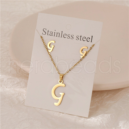 Stainless Steel Letter Pendant Necklaces & Stud Earrings Sets WG3FD2C-07-1