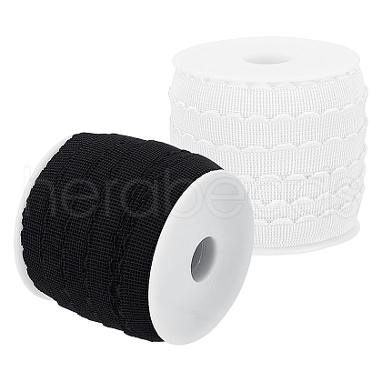 Fingerinspire 20 Yards 2 Colors Flat Polyester Elastic Cords with Wavy Edge OCOR-FG0002-39-1