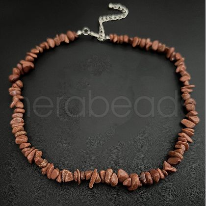 Synthetic Goldstone Chip Beaded Necklaces for Women IW6789-15-1