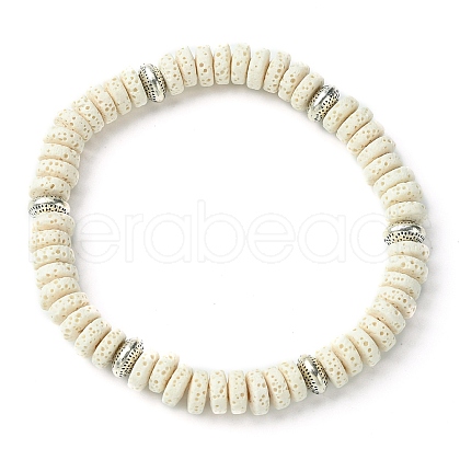 Natural Dyed Lava Rock Flat Round Beaded Stretch Bracelets for Men BJEW-JB09714-01-1