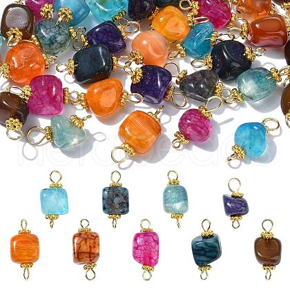 40Pcs 8 Colors Dyed Natural Dragon Veins Agate Nuggets Connector Charms PALLOY-CJ00042-1