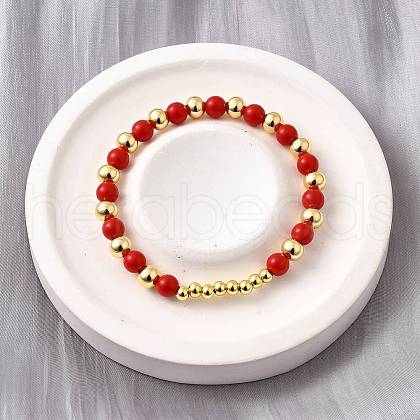 ABS Imitation Pearl Round Beads Stretch Bracelets for Women BJEW-D317-12A-G-1