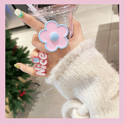 2Pcs Flower & Word Nice Resin Enamel Finger Rings for Women Girls FS-WG6DDE5-06-1