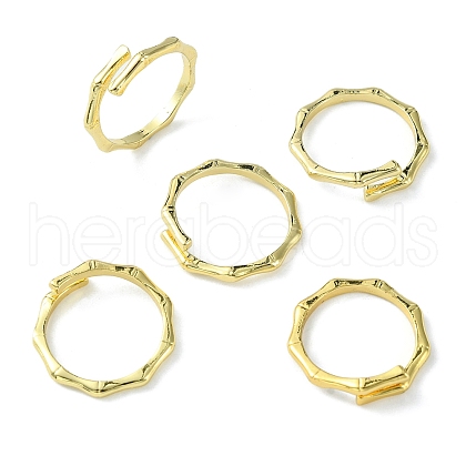 Rack Plating Brass Bamboo Stick Cuff Ring RJEW-K243-01G-1