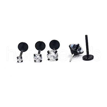 Stainless Steel Clear Cubic Zirconia Threadless Labret Stud WG18B1C-08-1