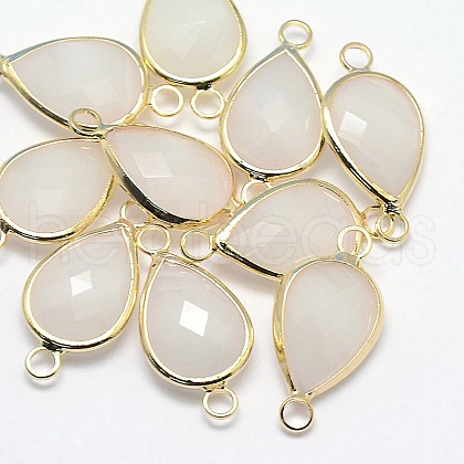 Golden Tone Brass Glass Teardrop Links connectors GLAA-J010A-HF29-G-1