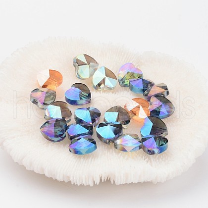 Electroplate Faceted Glass Heart Beads EGLA-R091-M-1
