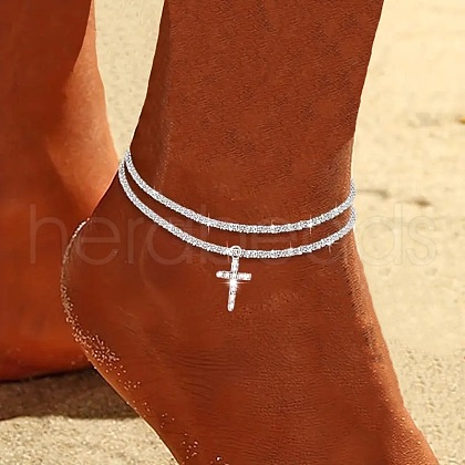 2Pcs Cross Alloy with Crystal Rhinestone Anklets FS-WGFFC1B-13-1