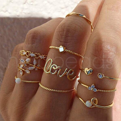 10Pcs Alloy with Crystal Rhinestone Finger Rings WG3531F-02-1