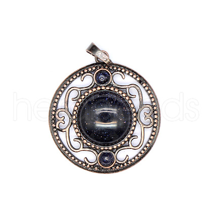 Retro Hollow Synthetic Blue Goldstone Pendants PW-WG205B0-02-1