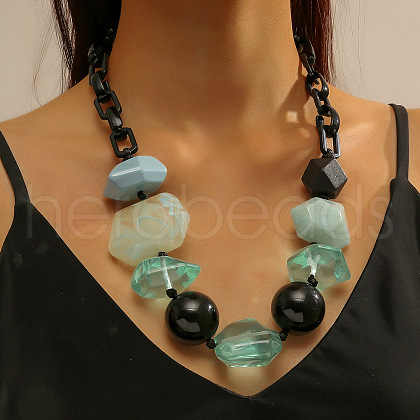 Bohemian Resin Nuggets Beaded Chunky Necklaces for Women FS-WGA6DA1-02-1