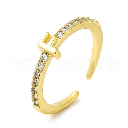 Clear Cubic Zirconia Initial Letter Open Cuff Ring RJEW-H120-09G-F-1