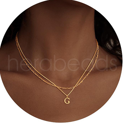 Alloy Initial Pendant Double Layer Necklaces for Women Men WG365C5-07-1