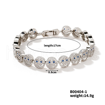 Fashionable Face Brass Rhinestone Link Chain Bracelets NU8001-1-1