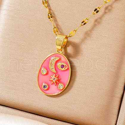 Fashionable Women's Star Moon Oval Brass Enamel Pendant Necklaces LO5059-3-1
