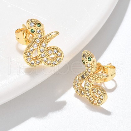 Brass Micro Pave Clear Cubic Zirconia Stud Earrings EJEW-D305-02G-1