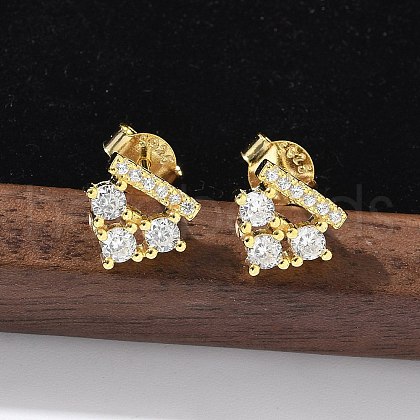 925 Sterling Silver Clear Cubic Zirconia Stud Earrings EJEW-Q032-01C-G-1