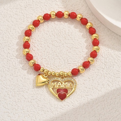 Mother's Day Brass Micro Pave Cubic Zirconia Charm Bracelets LE4038-3-1
