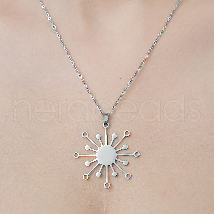 201 Stainless Steel Hollow Sun Pendant Necklace NJEW-OY002-23-1