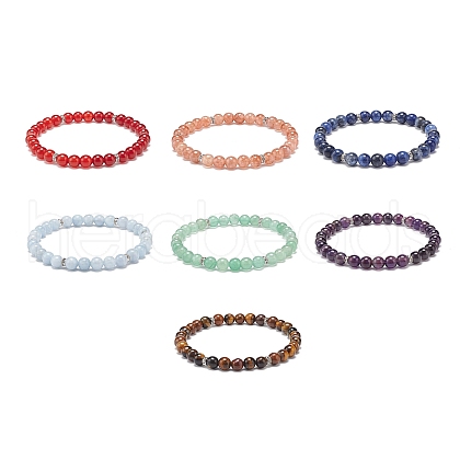 7Pcs 7 Style Natural Mixed Gemstone Round Beaded Stretch Bracelets Set BJEW-JB08917-1