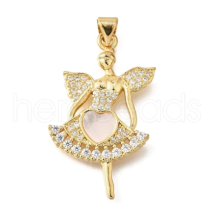 Brass Micro Pave Cubic Zirconia Shell Pendants KK-D328-08G-1