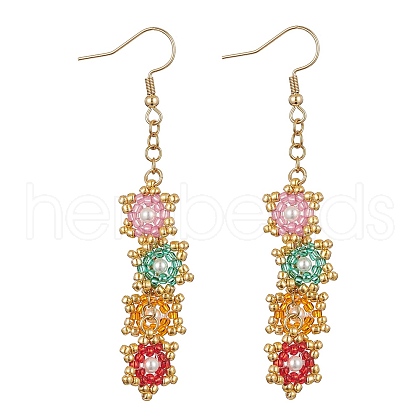 Star Glass Seed Braided Dangle Earrings EJEW-MZ00107-1