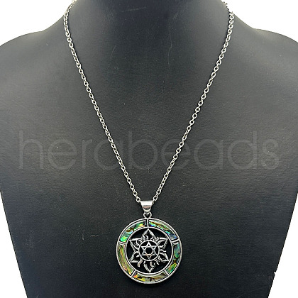 Alloy Pave Natural Colorful Abalone Shell Pendant Vintage Statement Necklaces HC0064-1-1
