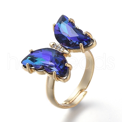 Adjustable Brass Glass Finger Rings RJEW-P148-A01-17-1