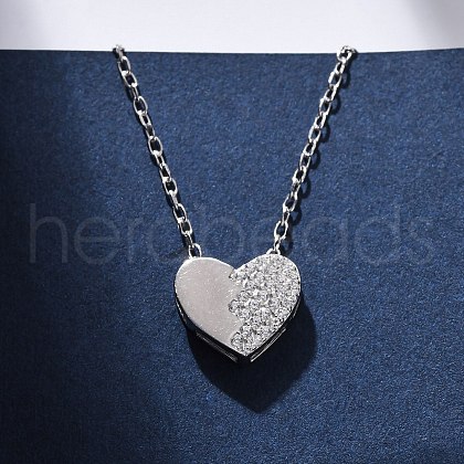 925 Sterling Silver Micro Pave Clear Cubic Zirconia Heart Pendant Necklaces for Women NJEW-D316-04P-1