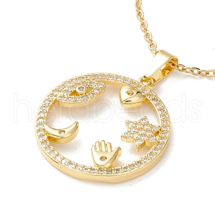 Clear Cubic Zirconia Ring with Heart Moon Star Plam Eye Pendant Necklace NJEW-O125-32G-1