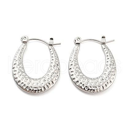Non-Tarnish Texture Teardrop 304 Stainless Steel Hoop Earrings for Women EJEW-C067-06P-1