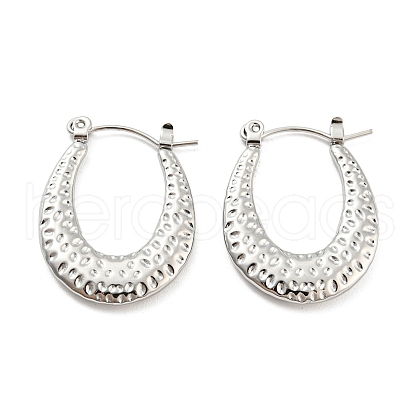 Texture Teardrop 304 Stainless Steel Hoop Earrings for Women EJEW-C067-06P-1