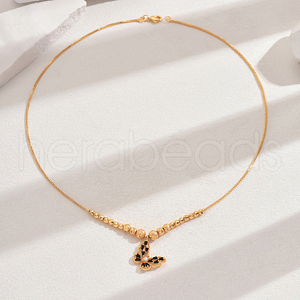 Fashionable Brass Pave Cubic Zirconia Butterfly Pendant Necklaces for Women NR8938-2-1