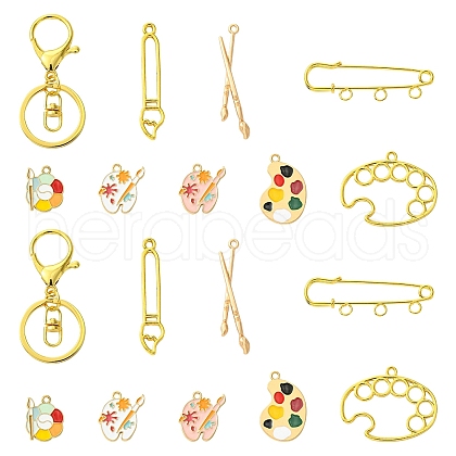 DIY Painting Theme Alloy Keychain Brooch Pin Making Kits DIY-YW0008-71-1