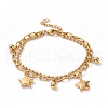Ion Plating(IP) 304 Stainless Steel Double Layered Chains Multi-strand Bracelet with Star Charms for Women STAS-E154-10G-1
