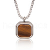 304 Stainless Steel Pave Natural Tiger Eye Square Pendant Necklaces FS-WG8D101-02-1