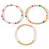 3Pcs Glass & Brass Bead Stretch Bracelets Sets PP8938-2