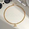 Hip-hop Stainless Steel T Bar Pendant Figaro Chain Necklaces for Women OE1872-1-1