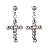 Brass Beaded Cross Dangle Stud Earrings EJEW-JE06479-02-2