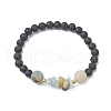 Natural Flower Amazonite with Natural Lava Rock Beaded Stretch Bracelets for Women BJEW-JB11130-02-1