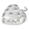 Rack Plating Heart Brass Micro Pave Clear Cubic Zirconia Pendants KK-P287-37P-2