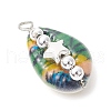 Printed Natural Cowrie Shell Copper Wire Wrapped Pendants PALLOY-JF03954-02-4