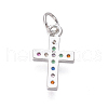 Brass Micro Pave Cubic Zirconia Tiny Cross Charms ZIRC-I032-64P-2